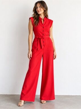 70s Style Mod Retro Red Wide Leg Utility Jumpsuit Byer California Sz M?